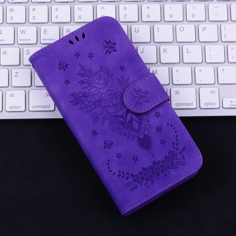 For iPhone 16e Butterfly Rose Embossed Leather Phone Case(Purple) - iPhone 16e Cases by PMC TechLife | Online Shopping South Africa | PMC TechLife | Buy Now Pay Later Mobicred