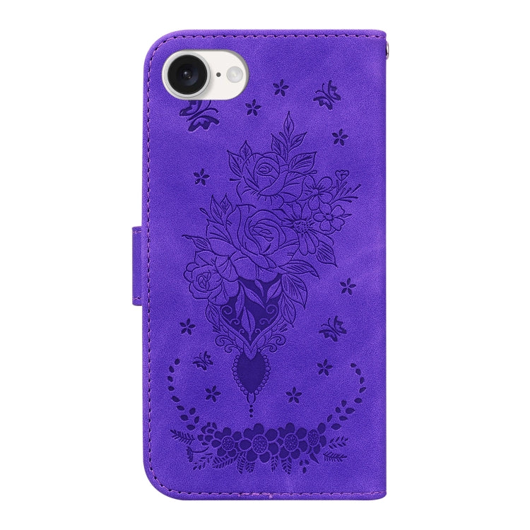 For iPhone 16e Butterfly Rose Embossed Leather Phone Case(Purple) - iPhone 16e Cases by PMC TechLife | Online Shopping South Africa | PMC TechLife | Buy Now Pay Later Mobicred