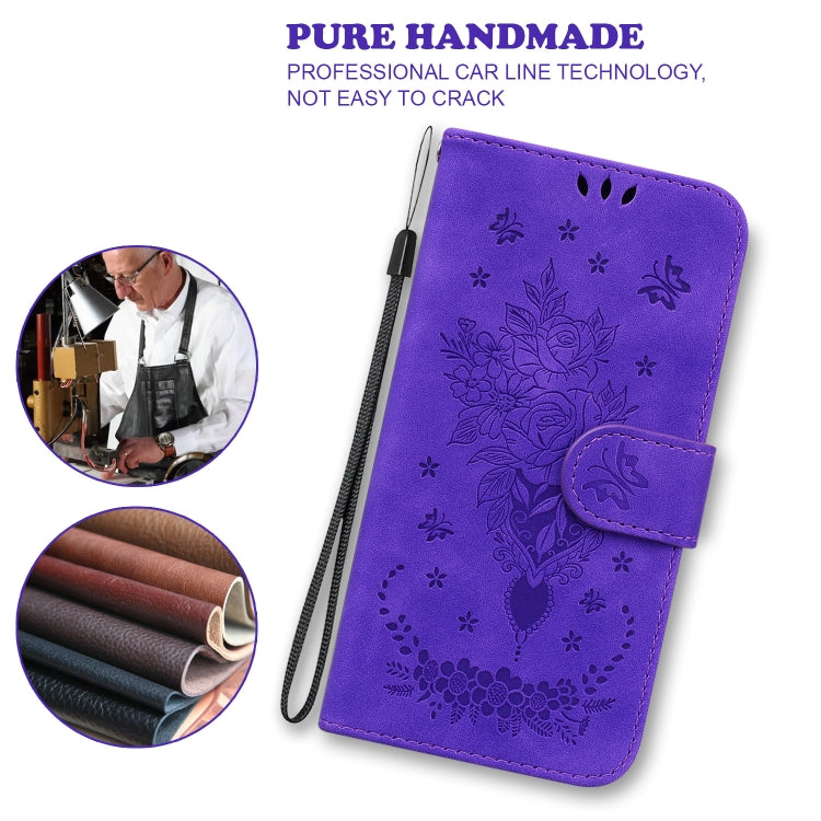 For iPhone 16e Butterfly Rose Embossed Leather Phone Case(Purple) - iPhone 16e Cases by PMC TechLife | Online Shopping South Africa | PMC TechLife | Buy Now Pay Later Mobicred