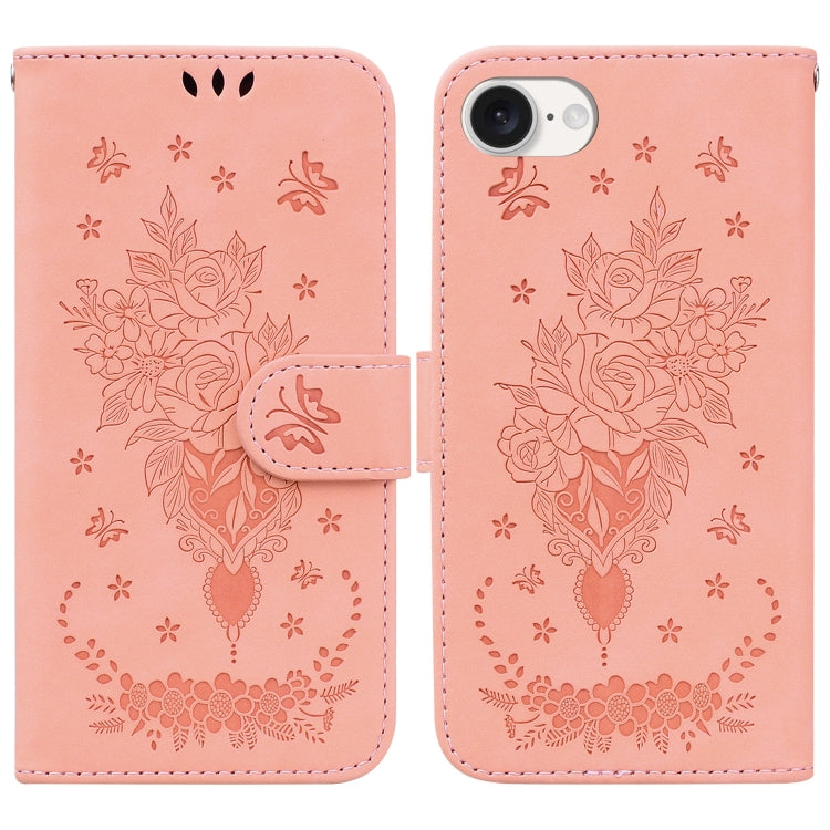 For iPhone 16e Butterfly Rose Embossed Leather Phone Case(Pink) - iPhone 16e Cases by PMC TechLife | Online Shopping South Africa | PMC TechLife | Buy Now Pay Later Mobicred