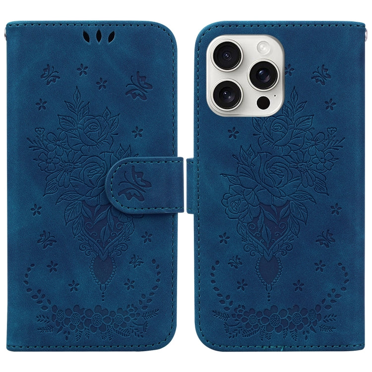 For iPhone 16 Pro Max Butterfly Rose Embossed Leather Phone Case(Blue) - iPhone 16 Pro Max Cases by PMC TechLife | Online Shopping South Africa | PMC TechLife | Buy Now Pay Later Mobicred