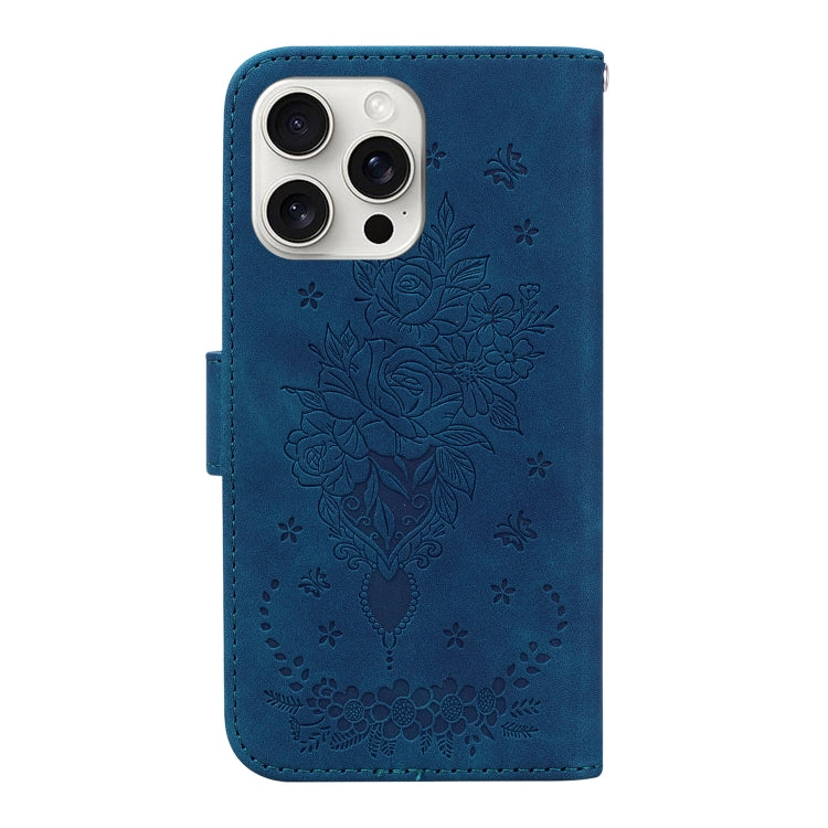 For iPhone 16 Pro Max Butterfly Rose Embossed Leather Phone Case(Blue) - iPhone 16 Pro Max Cases by PMC TechLife | Online Shopping South Africa | PMC TechLife | Buy Now Pay Later Mobicred