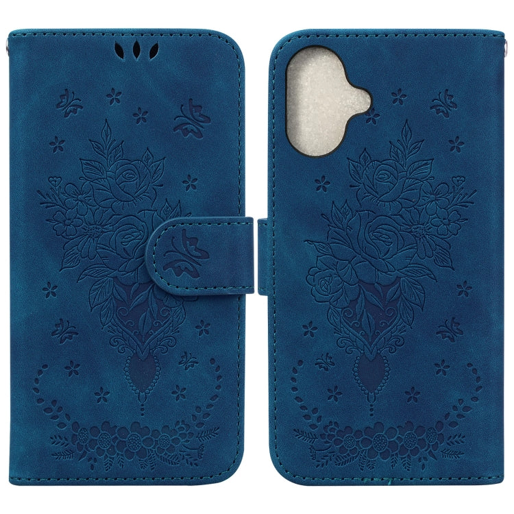 For iPhone 16 Plus Butterfly Rose Embossed Leather Phone Case(Blue) - iPhone 16 Plus Cases by PMC TechLife | Online Shopping South Africa | PMC TechLife | Buy Now Pay Later Mobicred