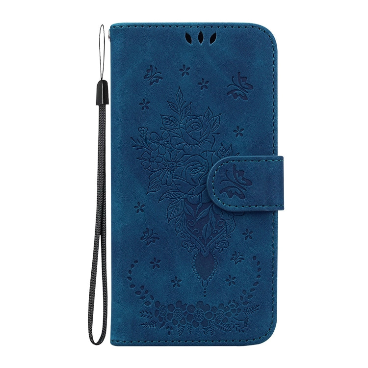 For iPhone 16 Plus Butterfly Rose Embossed Leather Phone Case(Blue) - iPhone 16 Plus Cases by PMC TechLife | Online Shopping South Africa | PMC TechLife | Buy Now Pay Later Mobicred