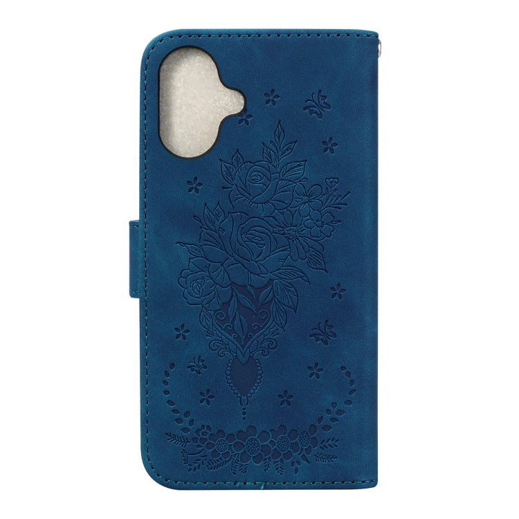 For iPhone 16 Plus Butterfly Rose Embossed Leather Phone Case(Blue) - iPhone 16 Plus Cases by PMC TechLife | Online Shopping South Africa | PMC TechLife | Buy Now Pay Later Mobicred