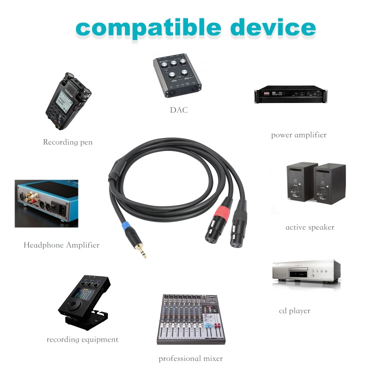 TC195BUXK107RE 3.5mm Male to Dual XLR 3pin Female Audio Cable, Length:2m(Black) - Microphone Audio Cable & Connector by PMC TechLife | Online Shopping South Africa | PMC TechLife | Buy Now Pay Later Mobicred