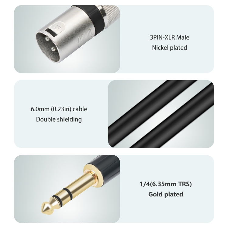 TC145BK55 6.35mm 1/4 TRS Male to XLR 3pin Male Microphone Cable, Length:10m(Black) - Microphone Audio Cable & Connector by PMC TechLife | Online Shopping South Africa | PMC TechLife | Buy Now Pay Later Mobicred