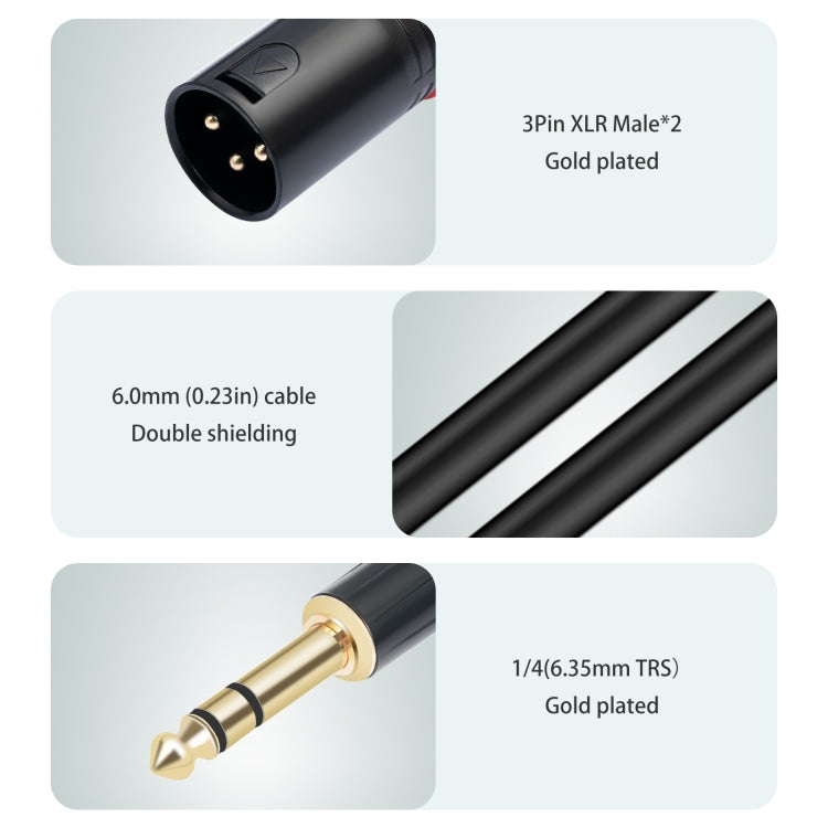 TC145YXK108RE-10 6.35mm 1/4 TRS Male to Dual XLR Male Audio Cable, Length:2m(Black) - free shipping - PMC TechLife - Order now!