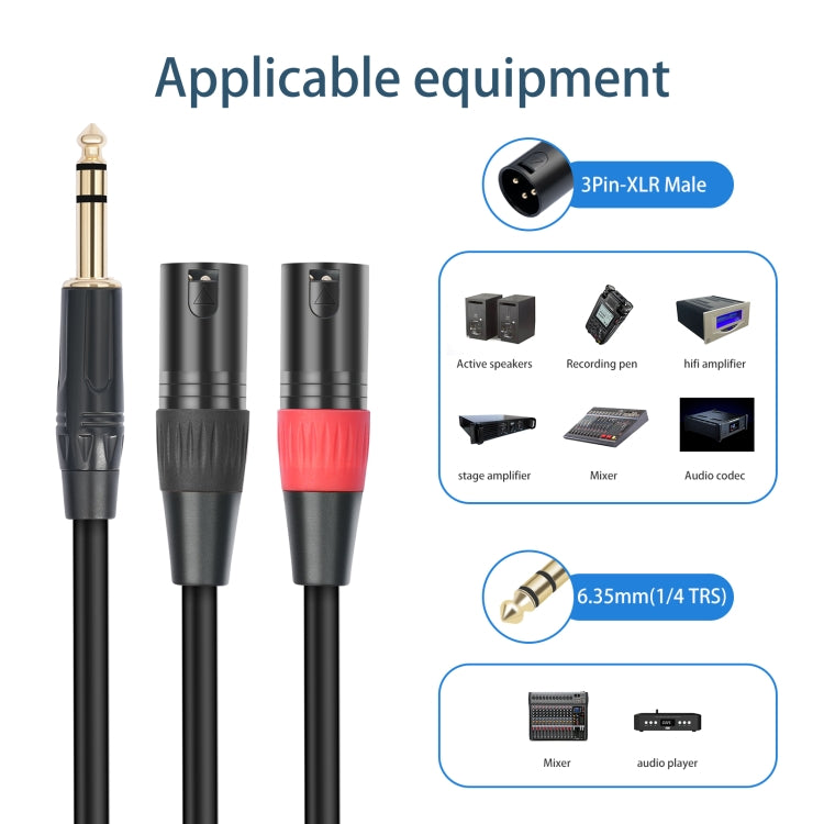 TC145YXK108RE-10 6.35mm 1/4 TRS Male to Dual XLR Male Audio Cable, Length:3m(Black) - Microphone Audio Cable & Connector by PMC TechLife | Online Shopping South Africa | PMC TechLife | Buy Now Pay Later Mobicred