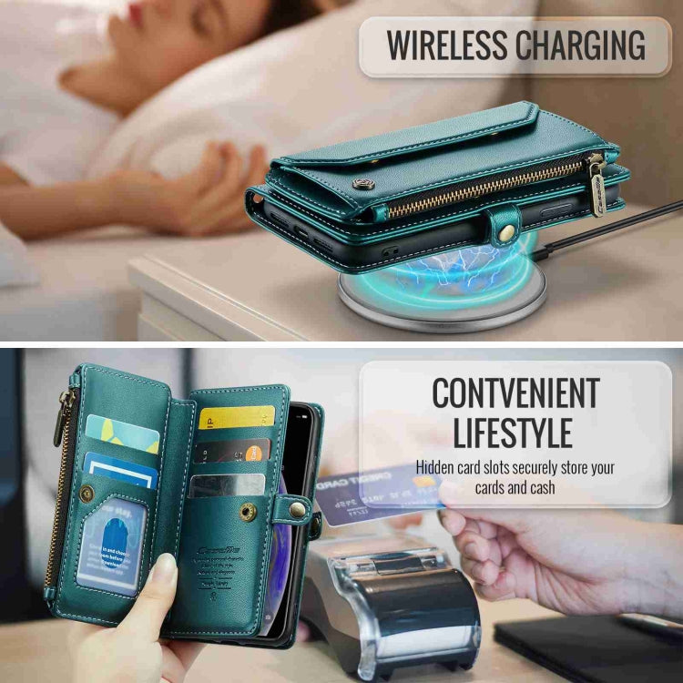 For iPhone XS / X CaseMe C36 Card Slots Zipper Wallet RFID Anti-theft Leather Phone Case(Blue-green) - free shipping - PMC Jewellery - Order now!
