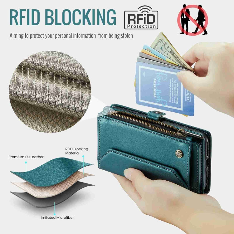 For iPhone XS / X CaseMe C36 Card Slots Zipper Wallet RFID Anti-theft Leather Phone Case(Blue-green) - free shipping - PMC Jewellery - Order now!