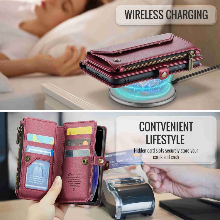 For iPhone XS / X CaseMe C36 Card Slots Zipper Wallet RFID Anti-theft Leather Phone Case(Wine Red) - free shipping - PMC Jewellery - Order now!