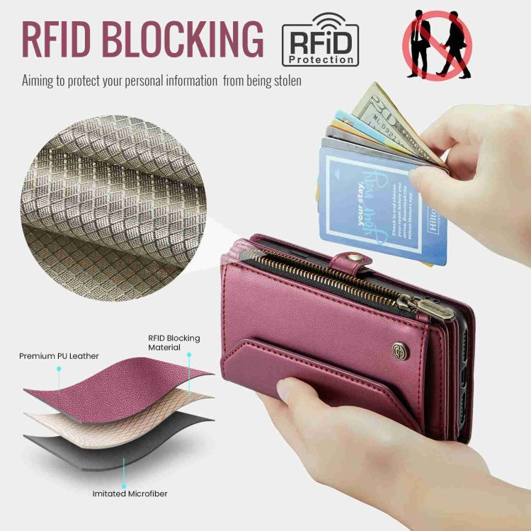 For iPhone XS / X CaseMe C36 Card Slots Zipper Wallet RFID Anti-theft Leather Phone Case(Wine Red) - free shipping - PMC Jewellery - Order now!