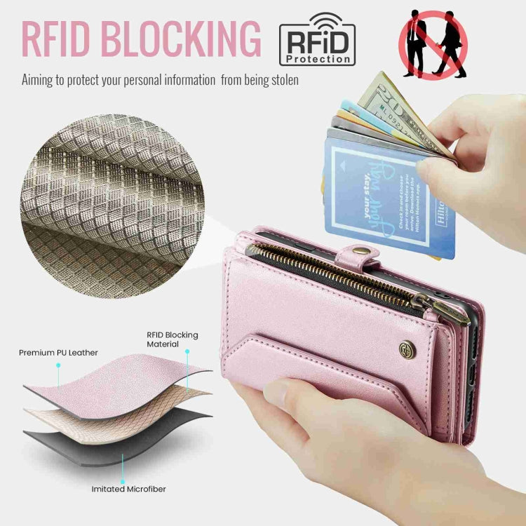 For iPhone XS / X CaseMe C36 Card Slots Zipper Wallet RFID Anti-theft Leather Phone Case(Pink) - free shipping - PMC Jewellery - Order now!