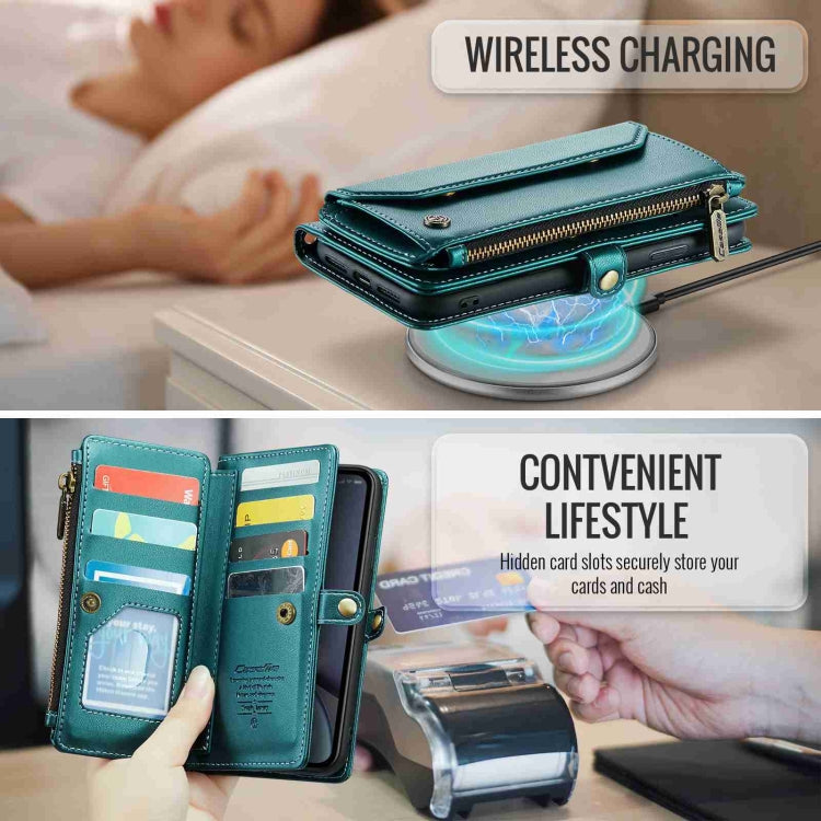 For iPhone XR CaseMe C36 Card Slots Zipper Wallet RFID Anti-theft Leather Phone Case(Blue-green) - free shipping - PMC Jewellery - Order now!