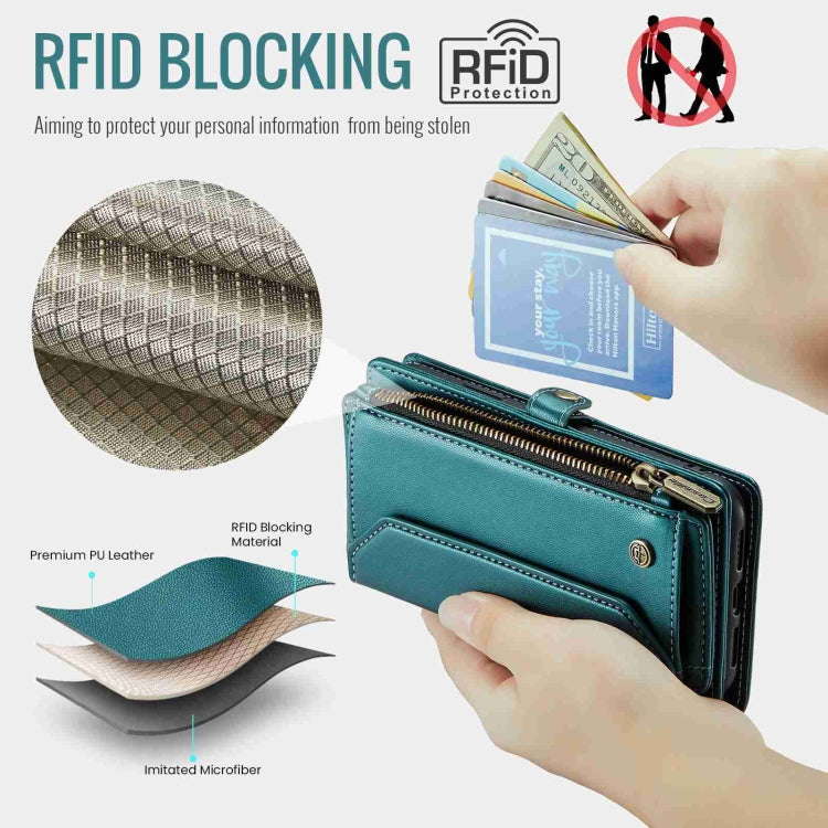 For iPhone XR CaseMe C36 Card Slots Zipper Wallet RFID Anti-theft Leather Phone Case(Blue-green) - free shipping - PMC Jewellery - Order now!