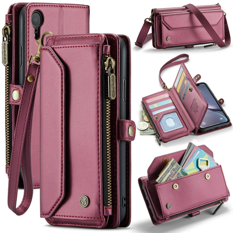 For iPhone XR CaseMe C36 Card Slots Zipper Wallet RFID Anti-theft Leather Phone Case(Wine Red) - free shipping - PMC Jewellery - Order now!