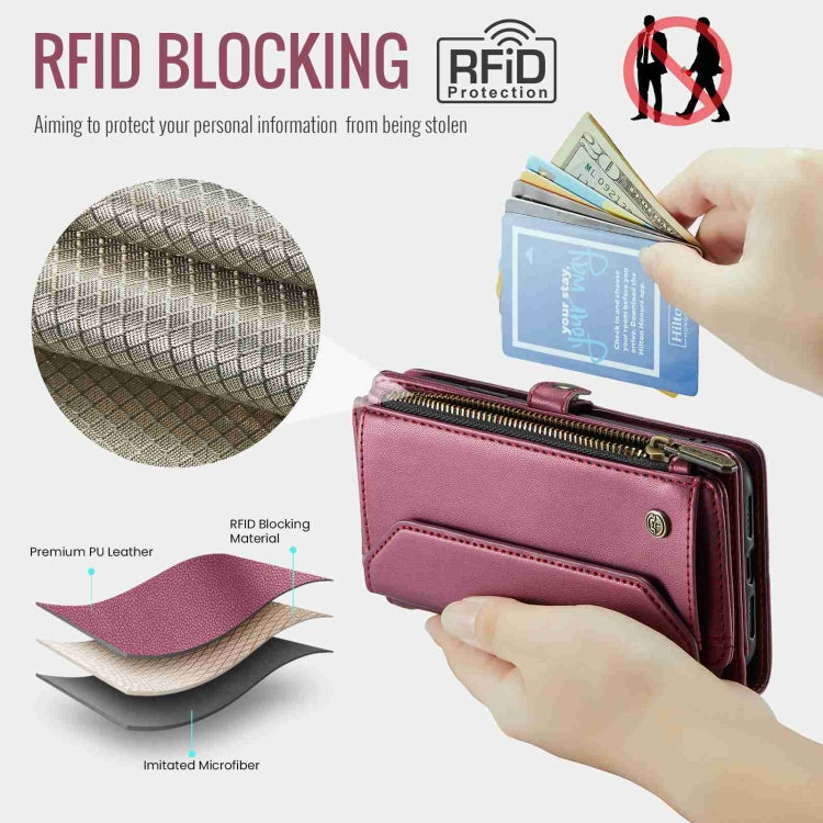 For iPhone XR CaseMe C36 Card Slots Zipper Wallet RFID Anti-theft Leather Phone Case(Wine Red) - free shipping - PMC Jewellery - Order now!