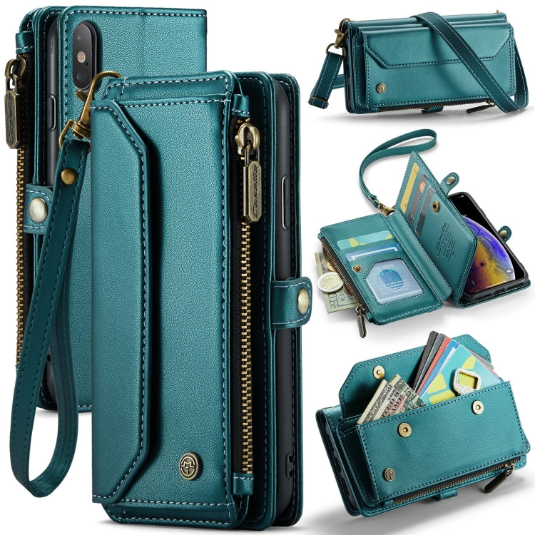 For iPhone XS Max CaseMe C36 Card Slots Zipper Wallet RFID Anti-theft Leather Phone Case(Blue-green) - free shipping - PMC Jewellery - Order now!