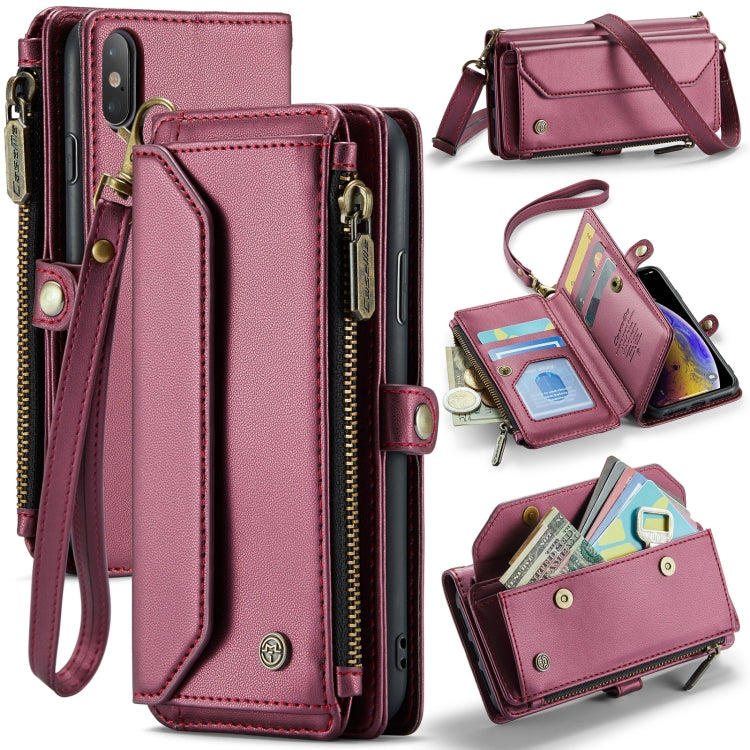 For iPhone XS Max CaseMe C36 Card Slots Zipper Wallet RFID Anti-theft Leather Phone Case(Wine Red) - free shipping - PMC Jewellery - Order now!