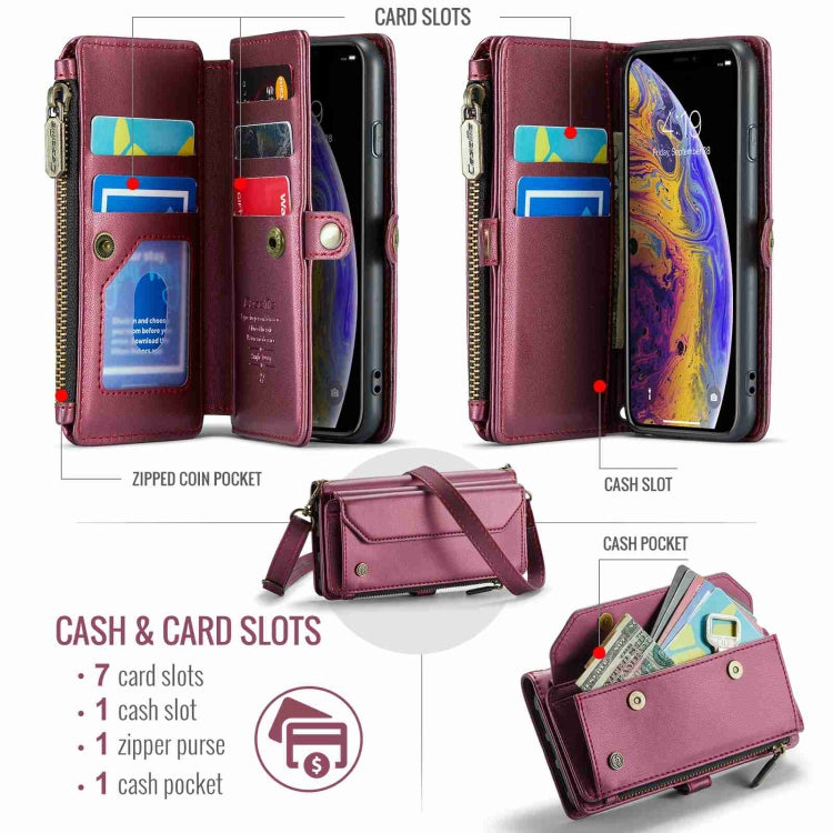 For iPhone XS Max CaseMe C36 Card Slots Zipper Wallet RFID Anti-theft Leather Phone Case(Wine Red) - free shipping - PMC Jewellery - Order now!