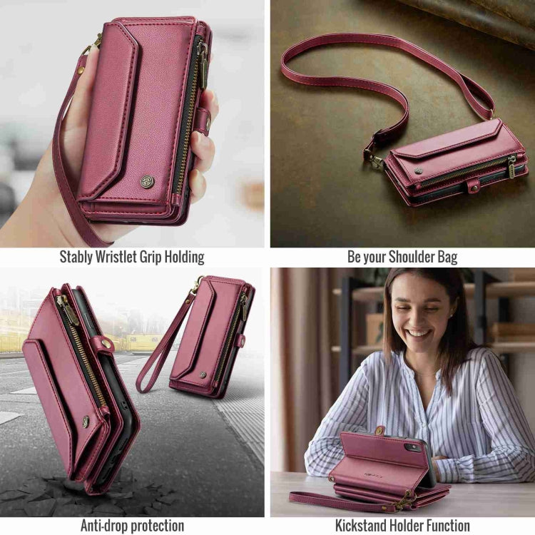 For iPhone XS Max CaseMe C36 Card Slots Zipper Wallet RFID Anti-theft Leather Phone Case(Wine Red) - free shipping - PMC Jewellery - Order now!