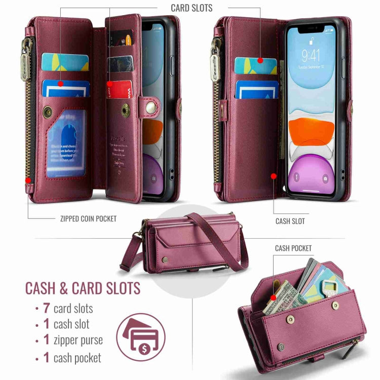 For iPhone 11 CaseMe C36 Card Slots Zipper Wallet RFID Anti-theft Leather Phone Case(Wine Red) - free shipping - PMC Jewellery - Order now!