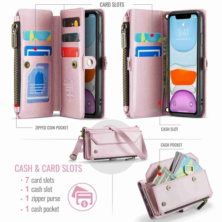 For iPhone 11 CaseMe C36 Card Slots Zipper Wallet RFID Anti-theft Leather Phone Case(Pink) - free shipping - PMC Jewellery - Order now!