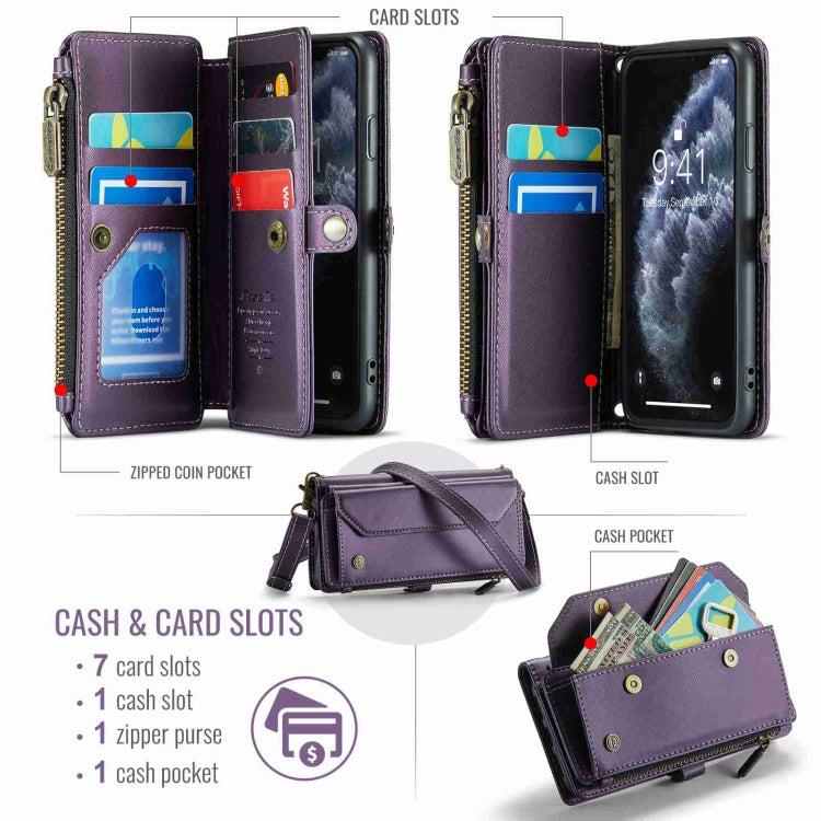 For iPhone 11 Pro CaseMe C36 Card Slots Zipper Wallet RFID Anti-theft Leather Phone Case(Purple) - free shipping - PMC Jewellery - Order now!