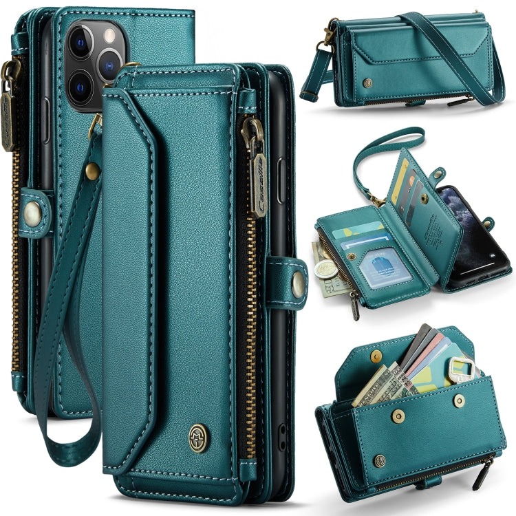 For iPhone 11 Pro CaseMe C36 Card Slots Zipper Wallet RFID Anti-theft Leather Phone Case(Blue-green) - free shipping - PMC Jewellery - Order now!