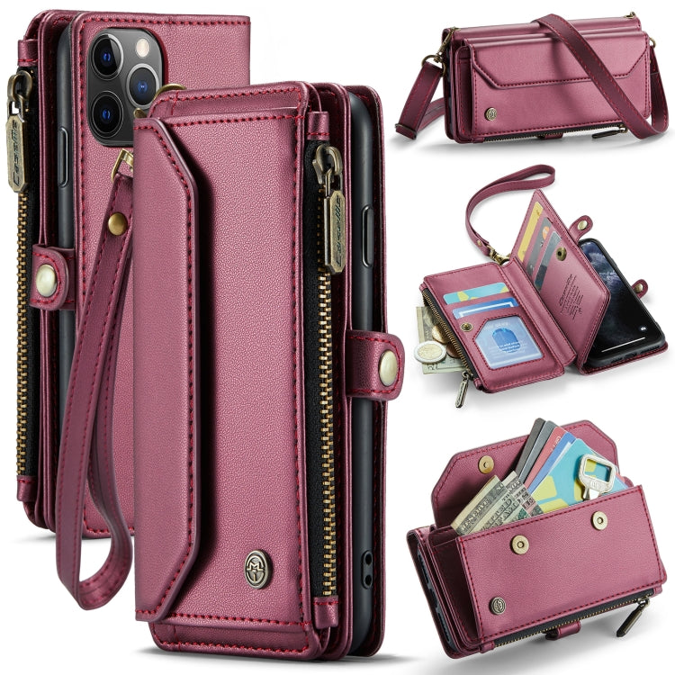 For iPhone 11 Pro CaseMe C36 Card Slots Zipper Wallet RFID Anti-theft Leather Phone Case(Wine Red) - free shipping - PMC Jewellery - Order now!