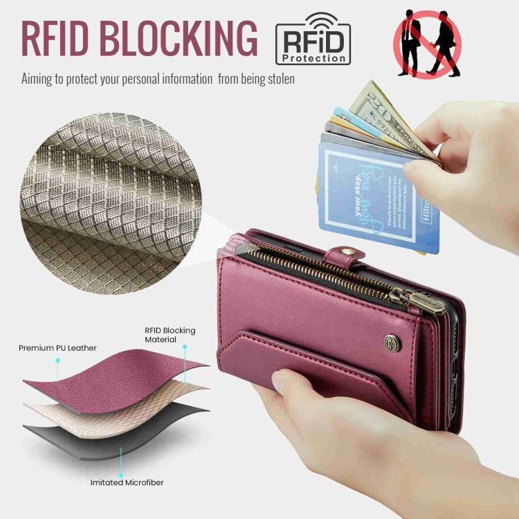 For iPhone 11 Pro CaseMe C36 Card Slots Zipper Wallet RFID Anti-theft Leather Phone Case(Wine Red) - free shipping - PMC Jewellery - Order now!