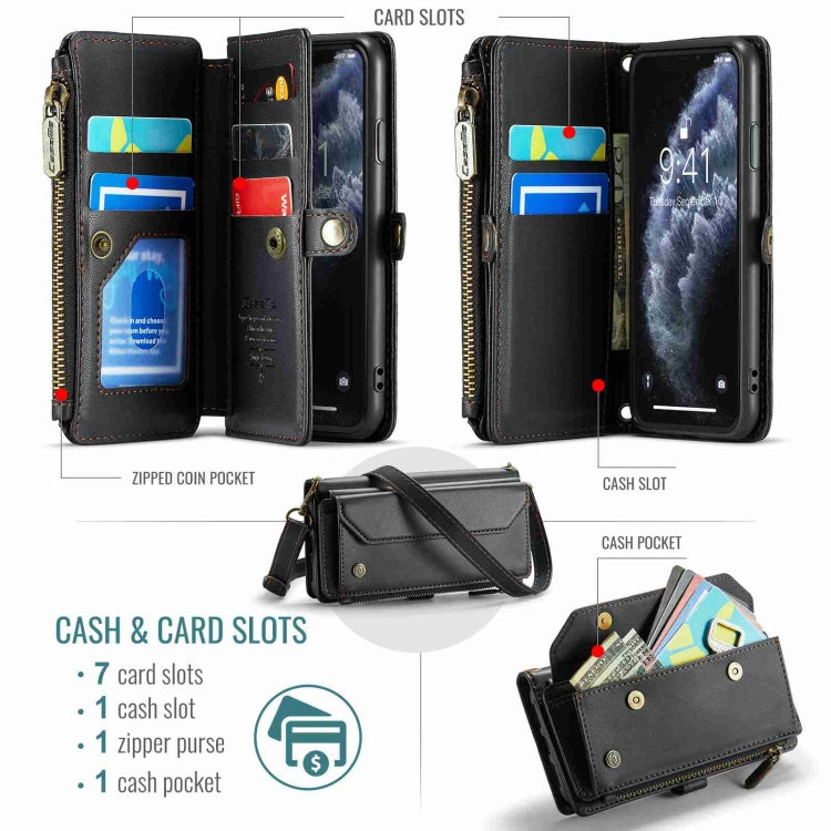 For iPhone 11 Pro Max CaseMe C36 Card Slots Zipper Wallet RFID Anti-theft Leather Phone Case(Black) - free shipping - PMC Jewellery - Order now!