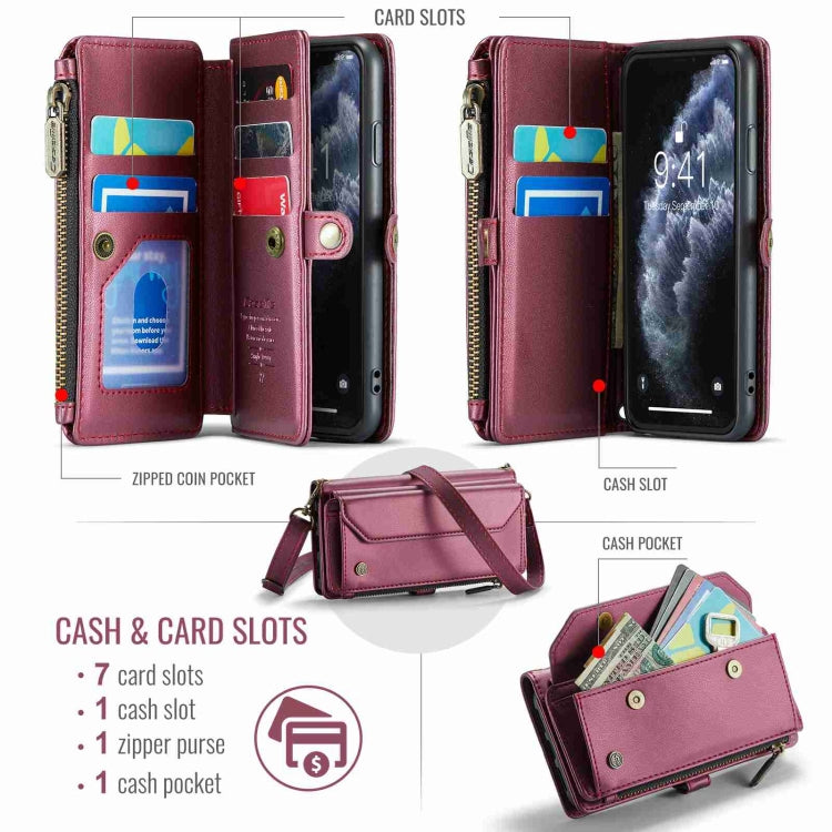 For iPhone 11 Pro Max CaseMe C36 Card Slots Zipper Wallet RFID Anti-theft Leather Phone Case(Wine Red) - free shipping - PMC Jewellery - Order now!