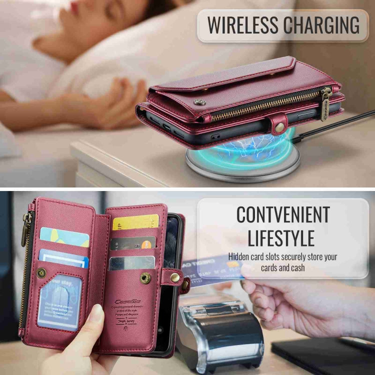 For iPhone 11 Pro Max CaseMe C36 Card Slots Zipper Wallet RFID Anti-theft Leather Phone Case(Wine Red) - free shipping - PMC Jewellery - Order now!