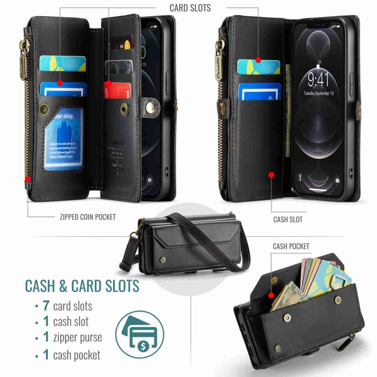 For iPhone 12 Pro CaseMe C36 Card Slots Zipper Wallet RFID Anti-theft Leather Phone Case(Black) - free shipping - PMC Jewellery - Order now!