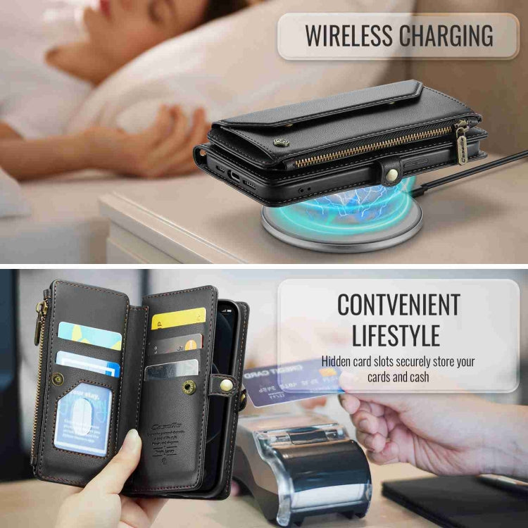 For iPhone 12 Pro CaseMe C36 Card Slots Zipper Wallet RFID Anti-theft Leather Phone Case(Black) - free shipping - PMC Jewellery - Order now!
