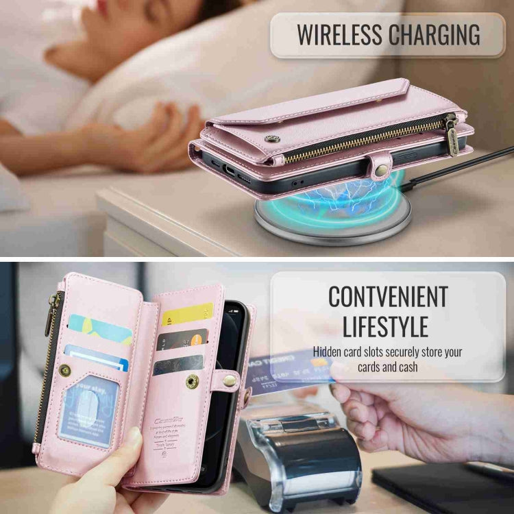 For iPhone 12 Pro CaseMe C36 Card Slots Zipper Wallet RFID Anti-theft Leather Phone Case(Pink) - free shipping - PMC Jewellery - Order now!