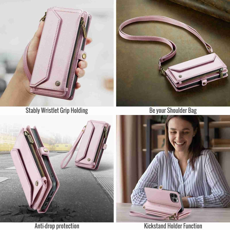 For iPhone 12 Pro CaseMe C36 Card Slots Zipper Wallet RFID Anti-theft Leather Phone Case(Pink) - free shipping - PMC Jewellery - Order now!