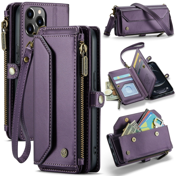 For iPhone 12 Pro Max CaseMe C36 Card Slots Zipper Wallet RFID Anti-theft Leather Phone Case(Purple) - free shipping - PMC Jewellery - Order now!