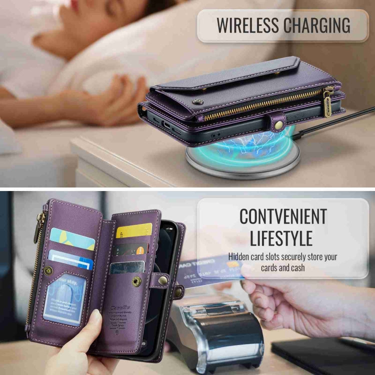 For iPhone 12 Pro Max CaseMe C36 Card Slots Zipper Wallet RFID Anti-theft Leather Phone Case(Purple) - free shipping - PMC Jewellery - Order now!