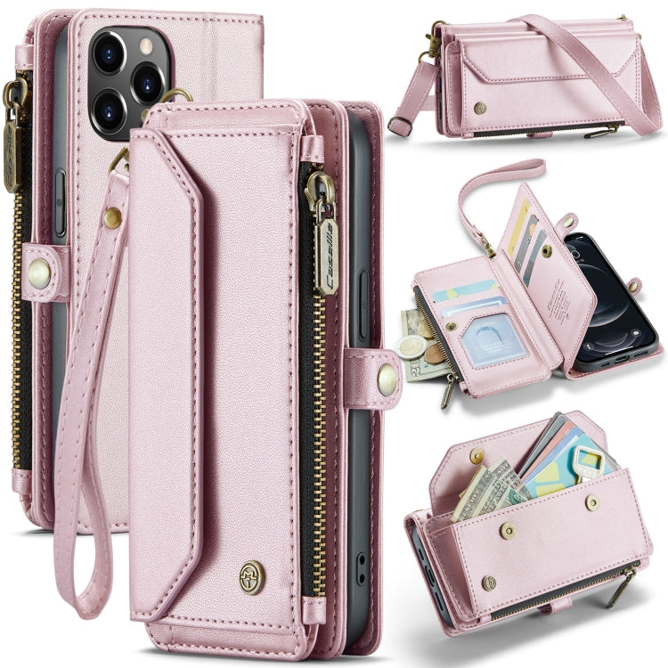 For iPhone 12 Pro Max CaseMe C36 Card Slots Zipper Wallet RFID Anti-theft Leather Phone Case(Pink) - free shipping - PMC Jewellery - Order now!