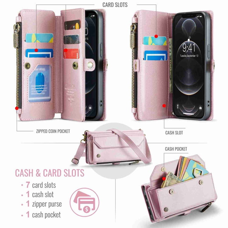 For iPhone 12 Pro Max CaseMe C36 Card Slots Zipper Wallet RFID Anti-theft Leather Phone Case(Pink) - free shipping - PMC Jewellery - Order now!