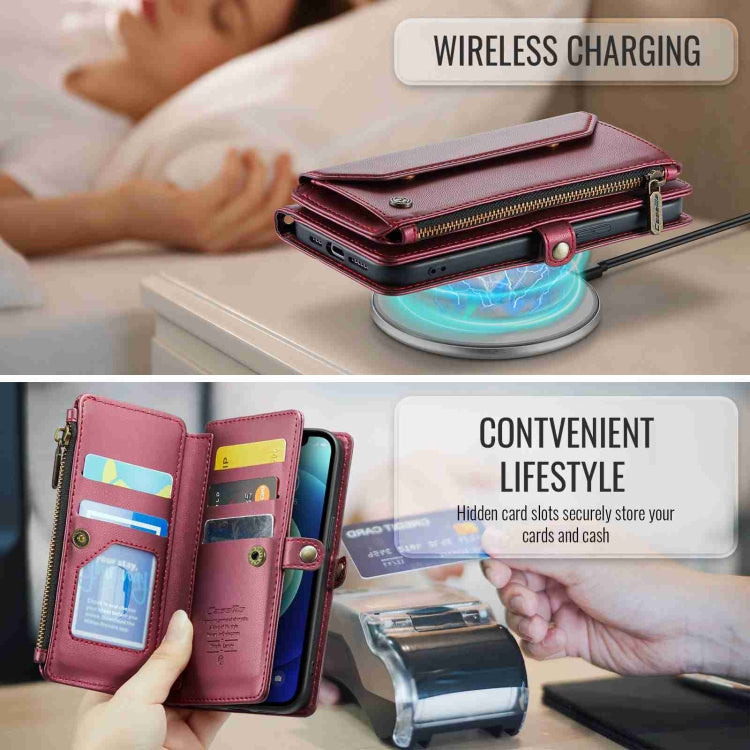 For iPhone 12 CaseMe C36 Card Slots Zipper Wallet RFID Anti-theft Leather Phone Case(Wine Red) - free shipping - PMC Jewellery - Order now!