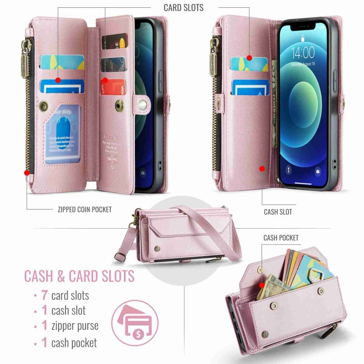 For iPhone 12 CaseMe C36 Card Slots Zipper Wallet RFID Anti-theft Leather Phone Case(Pink) - free shipping - PMC Jewellery - Order now!