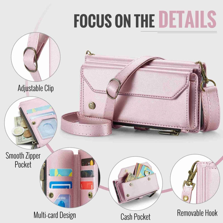 For iPhone 12 CaseMe C36 Card Slots Zipper Wallet RFID Anti-theft Leather Phone Case(Pink) - free shipping - PMC Jewellery - Order now!