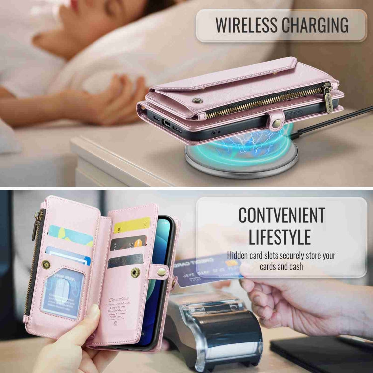 For iPhone 12 CaseMe C36 Card Slots Zipper Wallet RFID Anti-theft Leather Phone Case(Pink) - free shipping - PMC Jewellery - Order now!
