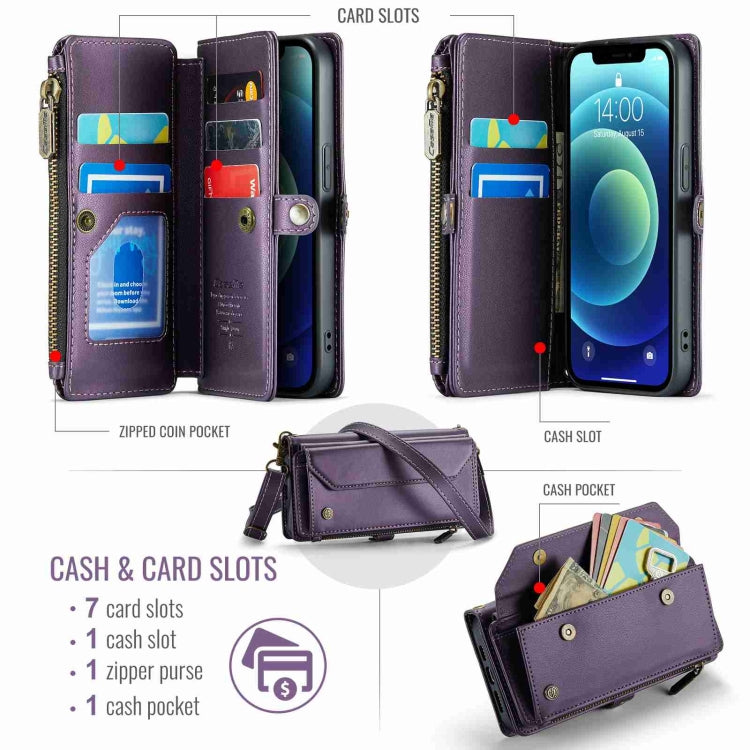 For iPhone 12 mini CaseMe C36 Card Slots Zipper Wallet RFID Anti-theft Leather Phone Case(Purple) - free shipping - PMC Jewellery - Order now!