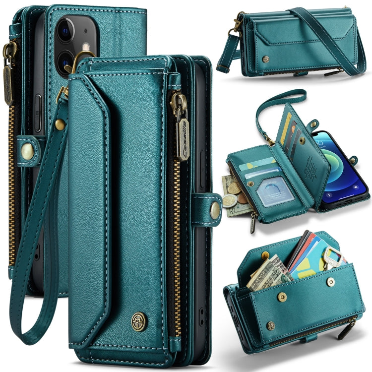 For iPhone 12 mini CaseMe C36 Card Slots Zipper Wallet RFID Anti-theft Leather Phone Case(Blue-green) - free shipping - PMC Jewellery - Order now!