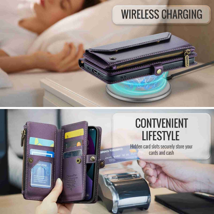 For iPhone 13 CaseMe C36 Card Slots Zipper Wallet RFID Anti-theft Leather Phone Case(Purple) - free shipping - PMC Jewellery - Order now!